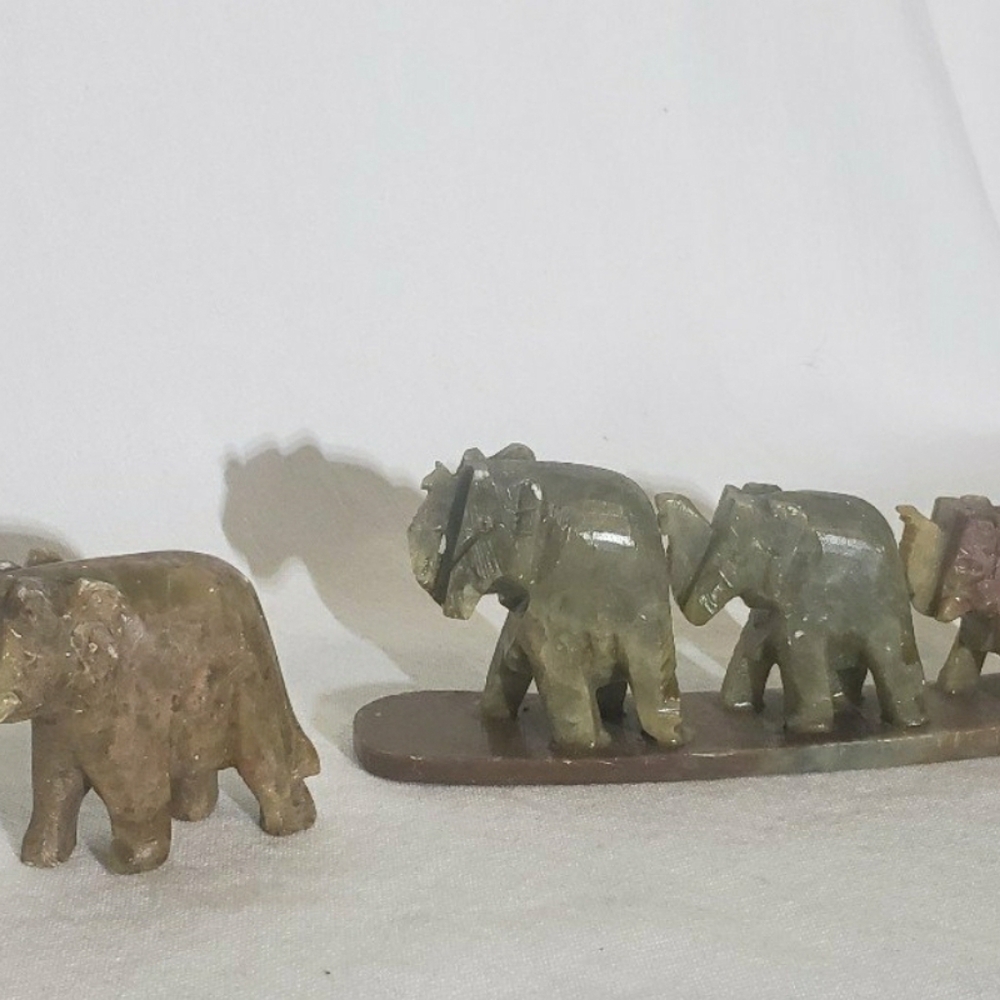 Vintage Hand Carved Natural Stone Upright Trunk Elephants India